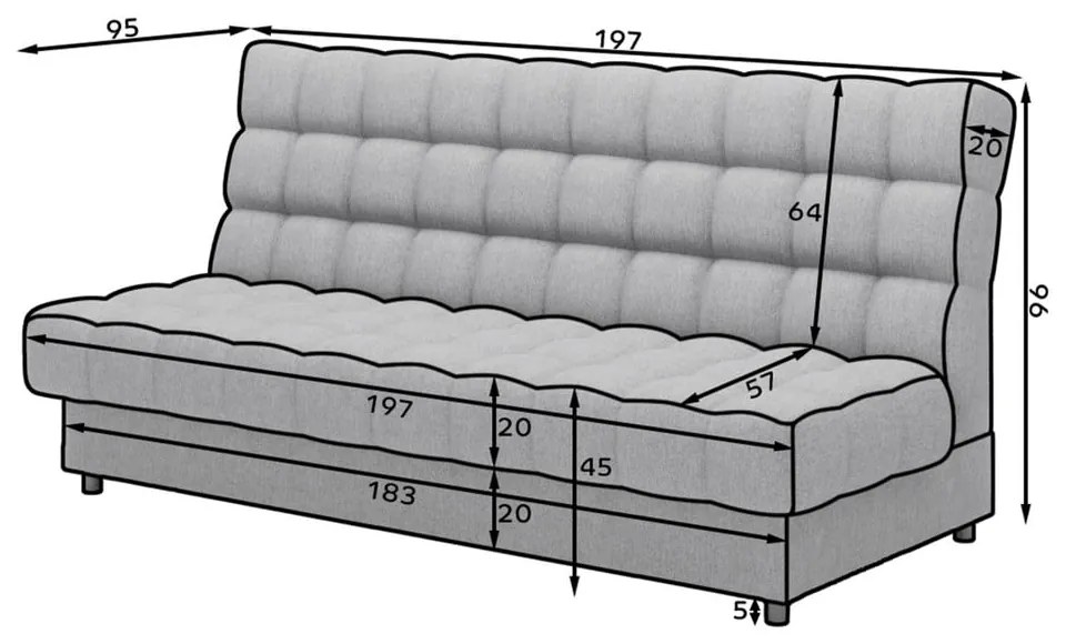 Szürke zsenília kinyitható-tárolóhelyes kanapé 197 cm Clareta – ELTAP