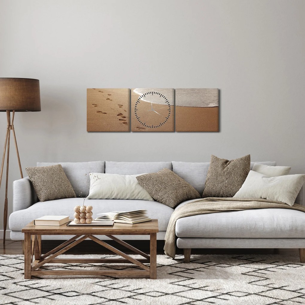 Kép - nyomok a homokban és a tenger (órával) (90x30 cm)