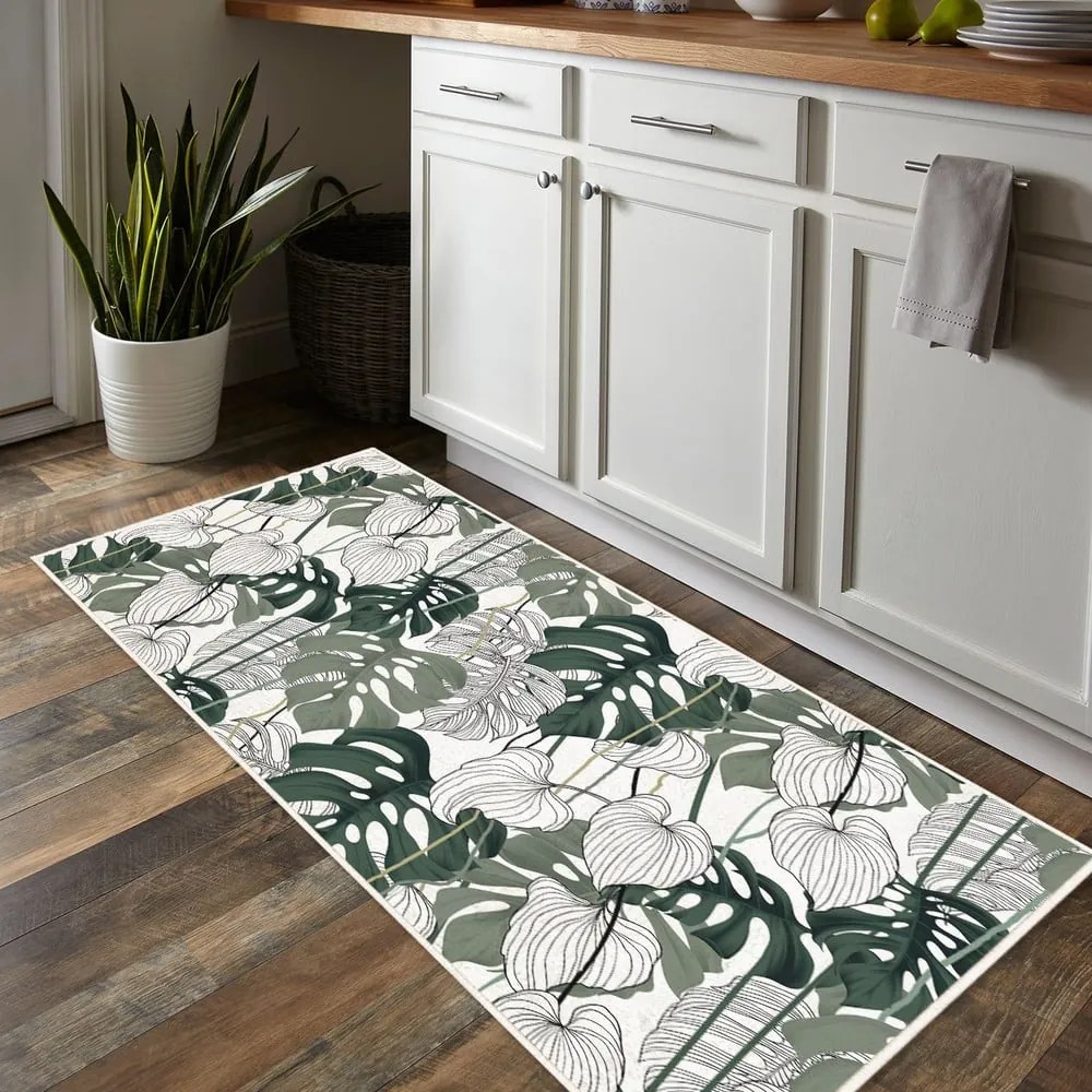 Fehér-zöld mosható futószőnyeg 80x200 cm Monstera – Oyo Concept