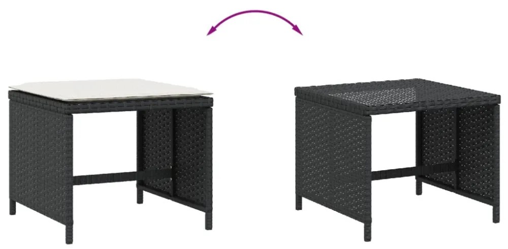 4 db fekete polyrattan kerti szék párnákkal 40 x 40 x 35 cm