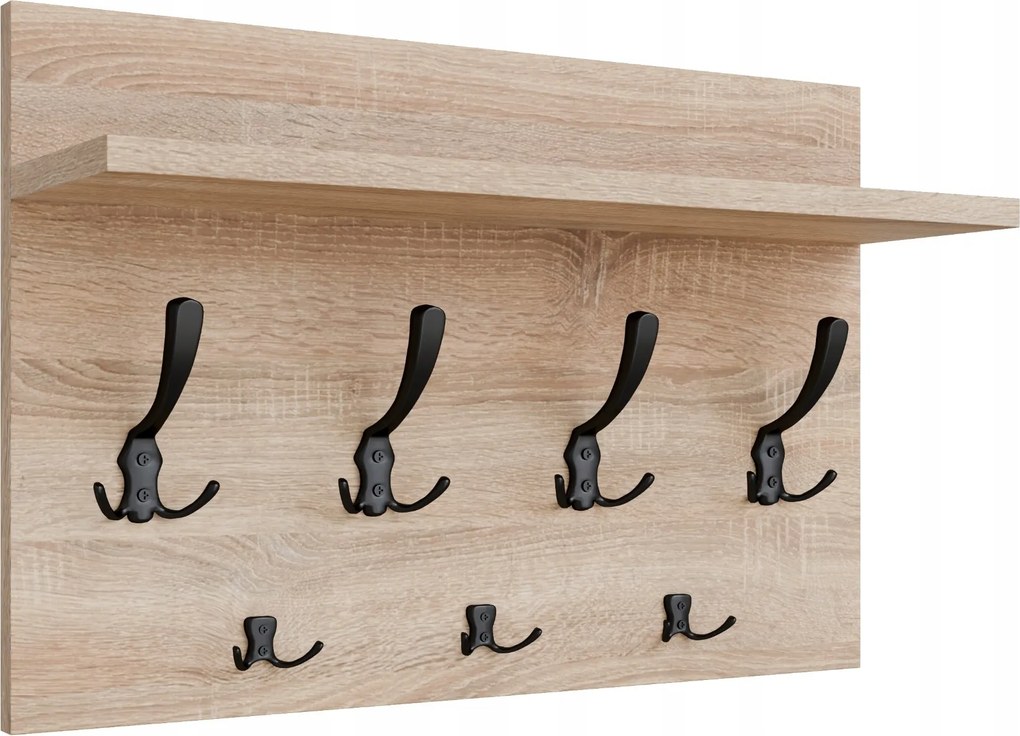 Loft akasztó 50cm Somona tölgy 7 fogantyúval Fekete Modern Ruhatartó