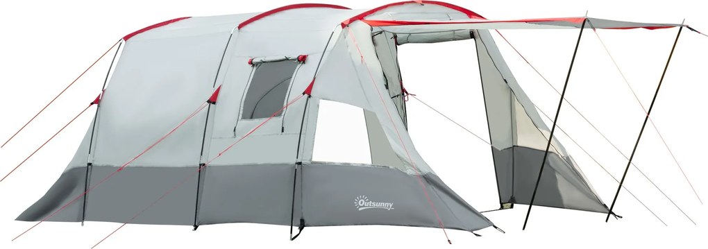 Outsunny Alagút Sátor 8 Főre, Kemping Sátor Hálószobával, Nappali, Családi Sátor Hordtáskával, Alátéttel, Csoportos Sátor 3 Ajtóval, 2000 mm Vízoszlop