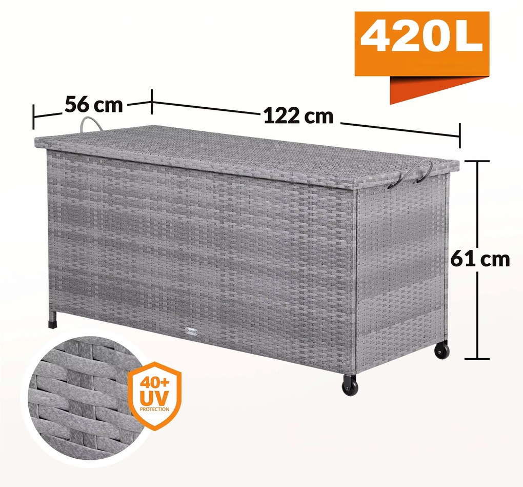 Casaria® Tárolódoboz 122cm x 56cm x 61cm - szürke kerekekkel