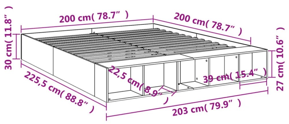 füstös tölgy színű szerelt fa ágykeret 200 x 200 cm