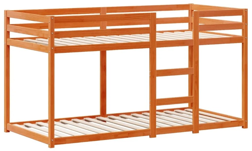 viaszbarna tömör fenyőfa ágy emelettel és tetővel 75 x 190 cm