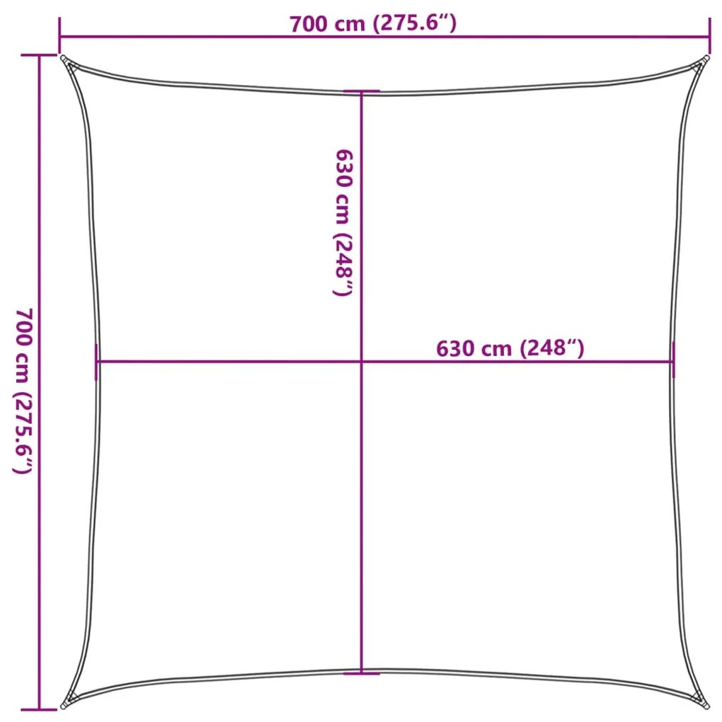 tópszínű HDPE napvitorla 160 g/m² 7 x 7 m