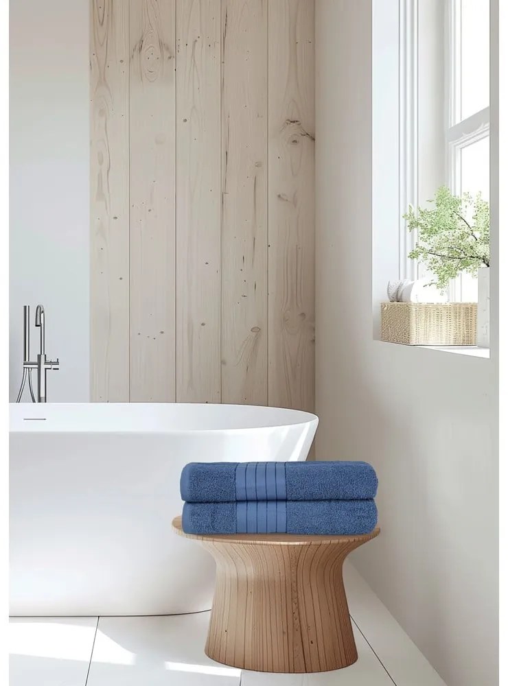 Kék frottír pamut fürdőlepedő szett 2 db-os 70x140 cm – Good Morning