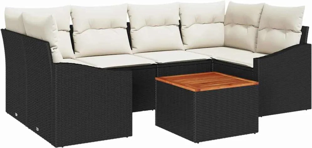 vidaXL Kerti Kanapé Szett párnával 7 pcs Fekete polirattan