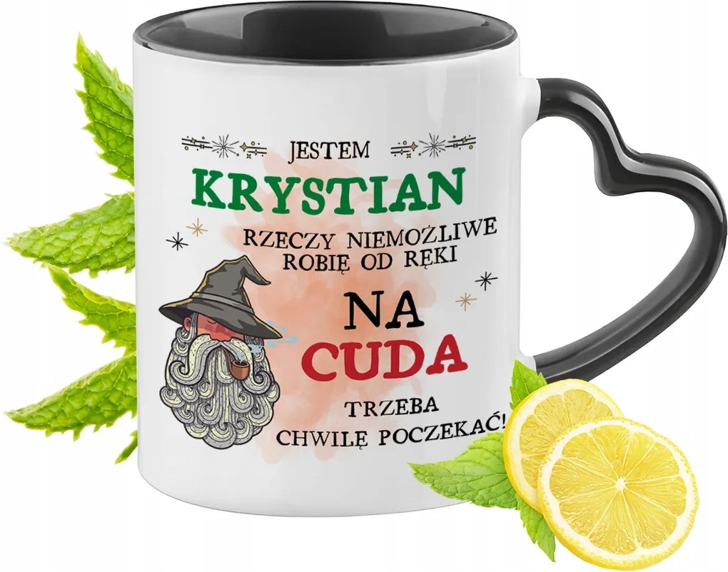 Krisztiánnak Fekete Bögre Szív Alakú Füllel Ajándék