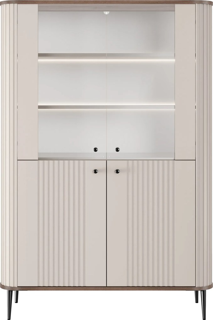 Vesper négyajtós vitrin 103 cm - kasmír / dió / fekete lábak