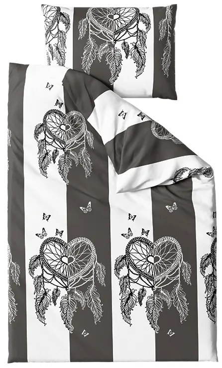 Mikroplüss ágyneműhuzat szett TIRSO szürke-fehér + mikroplüss lepedő SOFT 90x200 cm fehér, egyszemélyes ágyra