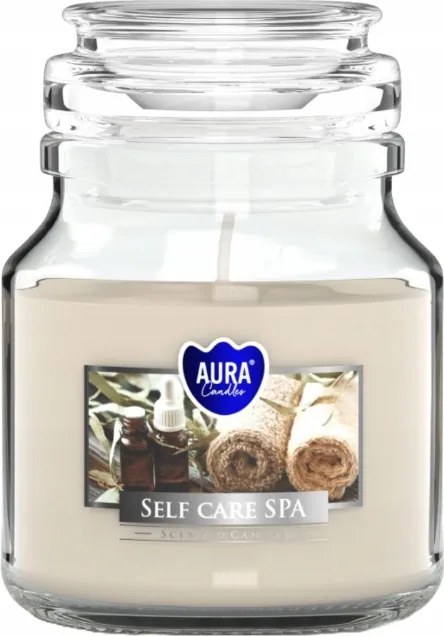 Illatgyertya befőttes üvegben Self care spa 9,9x7cm 28h égési idő