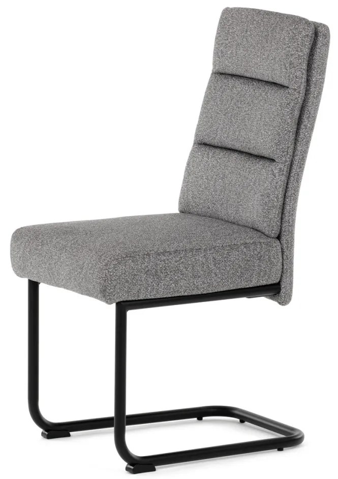 Scaun de sufragerie cu bază tip sanie, scaun cu arcuri imbunătațite, mîner pe spătar, țesătură gri deschis, metal negru