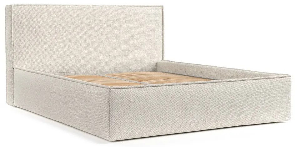 Bézs kárpitozott ágyneműtartós franciaágy ágyráccsal 160x200 cm Lounge L – Maison de Rêve