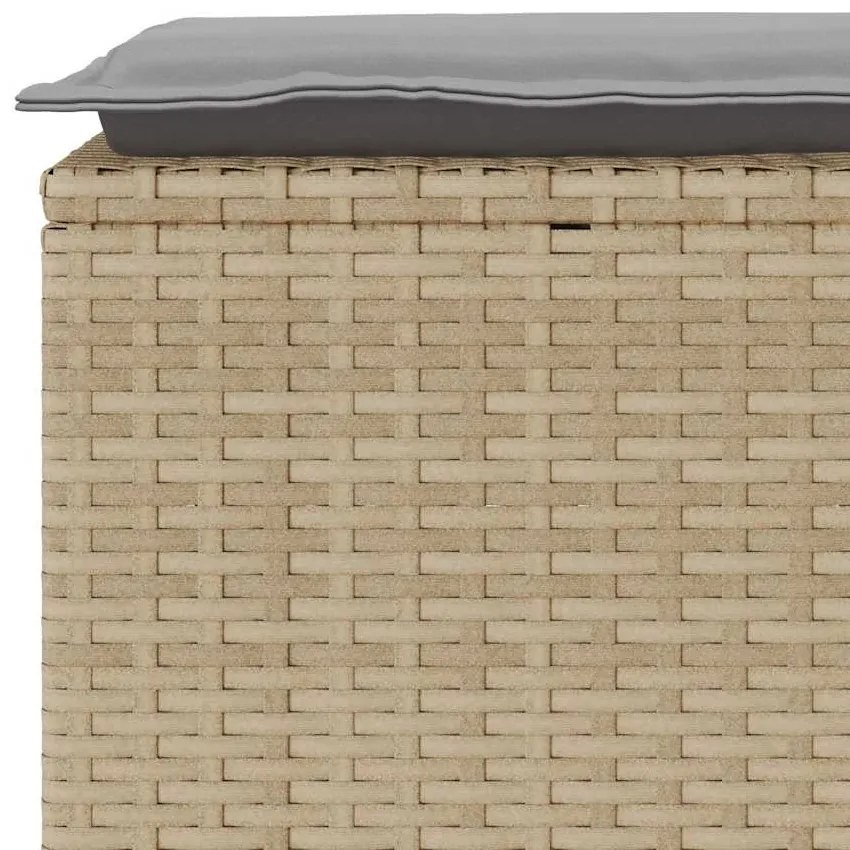 bézs polyrattan kerti pad párnával 110x40x44 cm