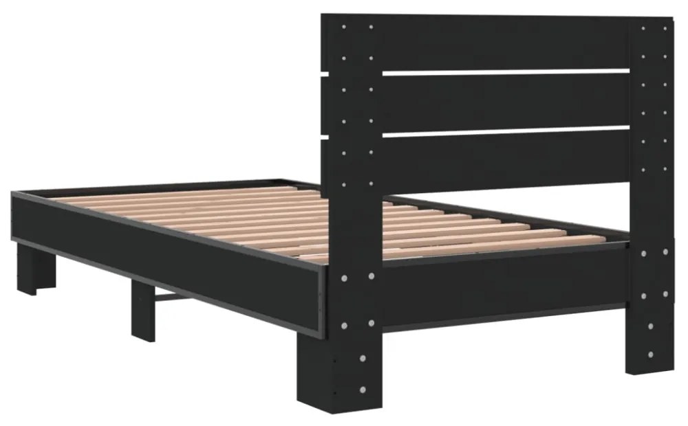 fekete szerelt fa és fém ágykeret 75 x 190 cm