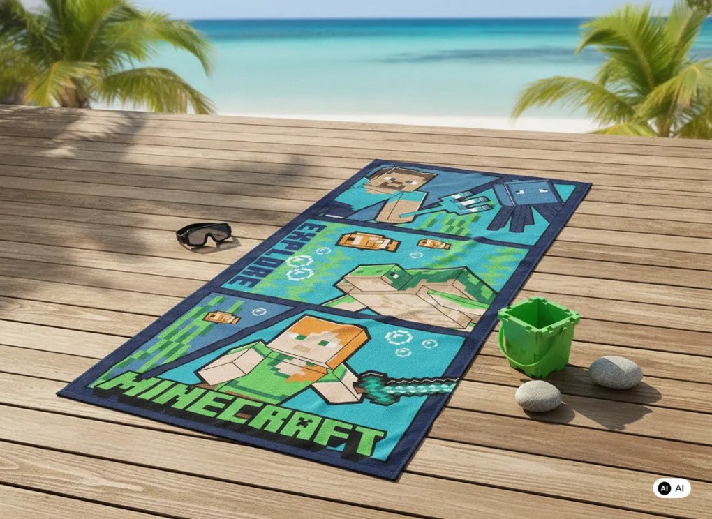 Minecraft Explore fürdőlepedő, strand törölköző 70x140cm (Fast Dry)