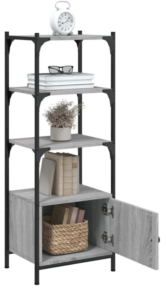 3 szintes szürke sonoma szerelt fa könyvespolc 41x30x109,5 cm