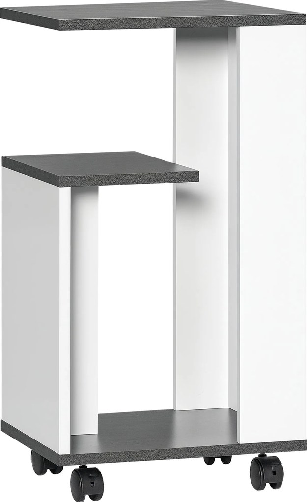 HOMCOM Görgős Éjjeli Szekrény Modern Dizájnnal - 3 Polcos Kávézó Asztal Hálószobába, Szürke Fehér, 35 x 29,5 x 65,5 cm | Aosom