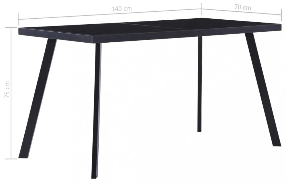 fekete edzett üveg étkezőasztal 140 x 70 x 75 cm