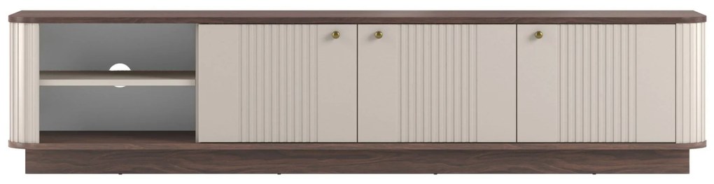 Vesper 3D TV-szekrény 187 cm talapzaton - kasmír / dió / arany fogantyúk