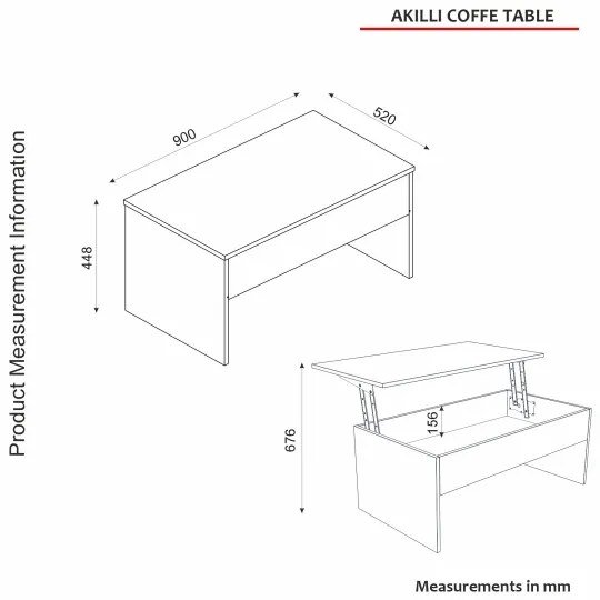Összecsulható kávésasztal AKILLI 44,8x90 cm fehér