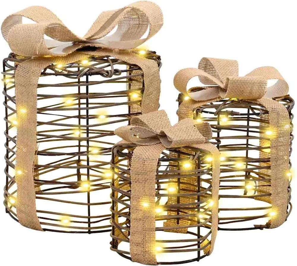 vidaXL Ajándékdoboz Dekoráció 3 pcs Meleg fehér 20 x 20 x 20 cm Rattan