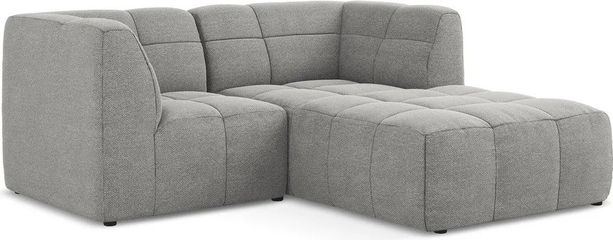 Szürke buklé sarokkanapé (jobb oldali-heverő résszel) Aloha – Makamii