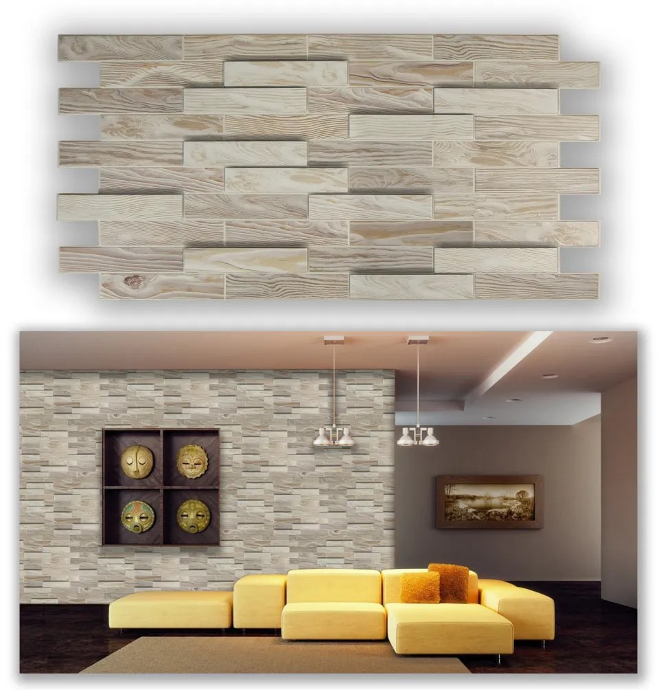 3D PVC falpanel Fehérített tölgy famintás csomag (10 db + 3 db Fix All ragasztó)