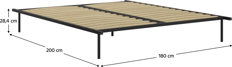 Önálló ágyrács, 180x200, fekete, fém/nyírfa, KENTAK