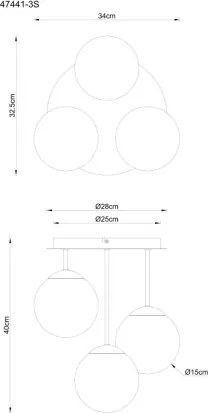Globo 47441-3S Mennyezeti lámpa, fém matt fekete, füstszínű üveggolyók, ø: 340mm, M: 400mm, 3x E14 LED 25W 230V izzók nélkül
