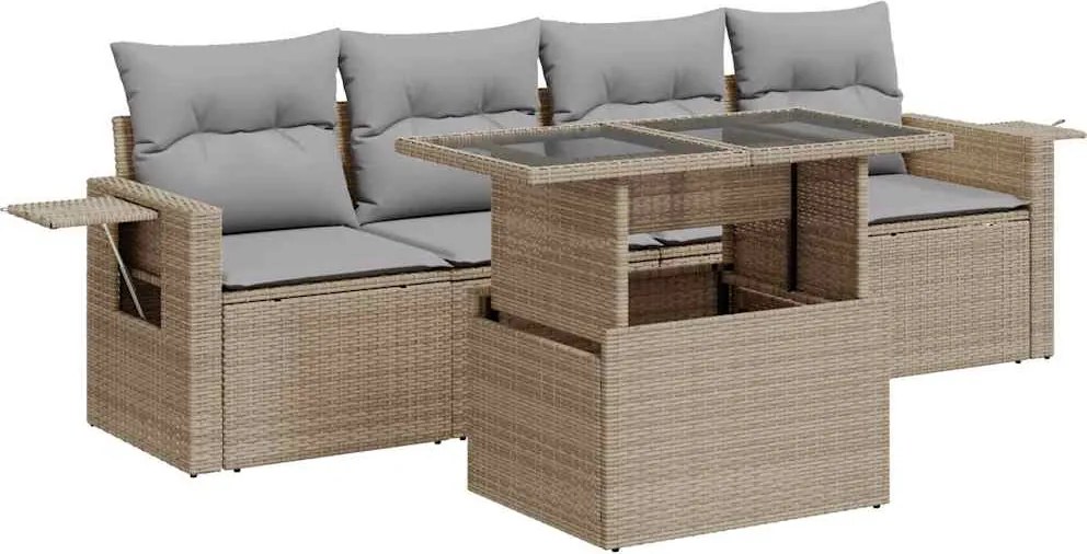 vidaXL 5 részes bézs polyrattan kerti ülőgarnitúra párnákkal