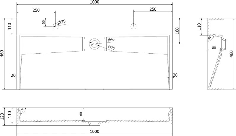 Mexen Ava asztali mosdó üvegből 2/O 100 x 46 cm, fehér - 23011002