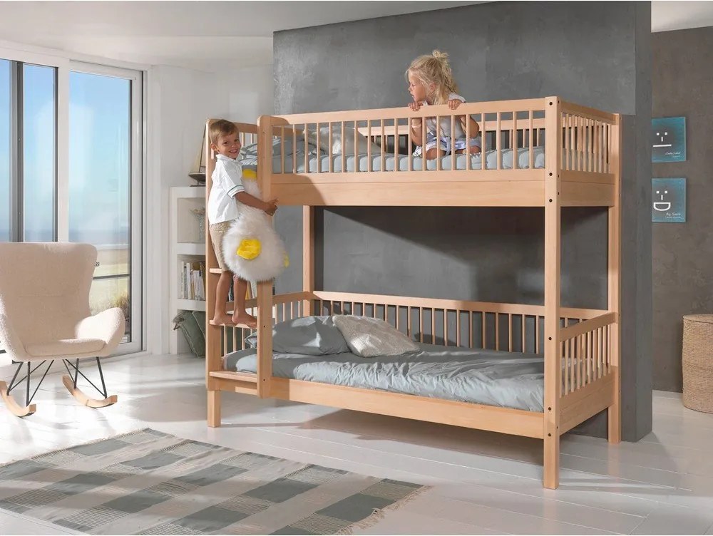 Natúr színű bükkfa emeletes gyerekágy ágyráccsal 90x200 cm Forrest – Vipack