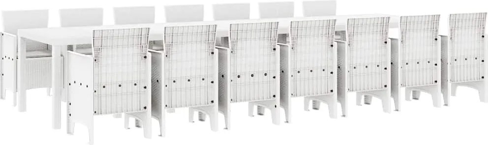 vidaXL Kerti étkező szett párnákkal párnával 15 pcs Fehér PP