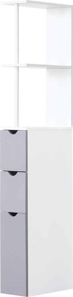 HOMCOM Modern Fürdőszoba Segédoszlop Fürdőszobai Szekrény Tárolóegység 2 Polccal 2 Fiókkal és 1 Billenés Elleni Ajtóval 15x33x136,5 cm Fehér | Aosom