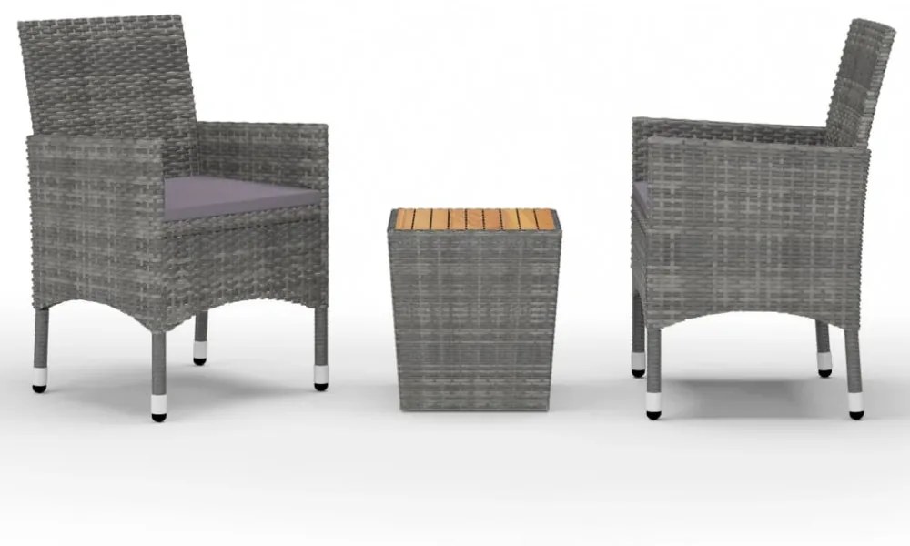 3 részes szürke polyrattan és akácfa bisztrószett