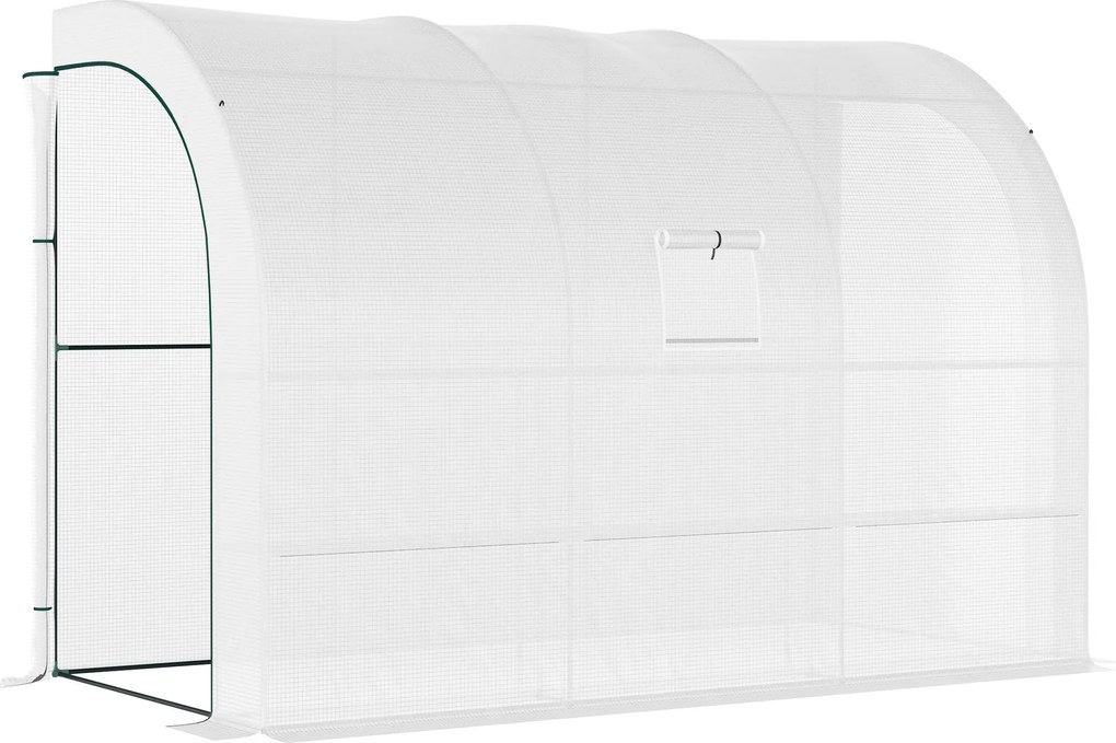 Outsunny Üvegház Polcokkal és Ablakokkal, Télen is Használható Acél Üvegház, Falra Szerelhető Üvegház Erkélyhez, Kerthez, Paradicsomház 300x150x213cm