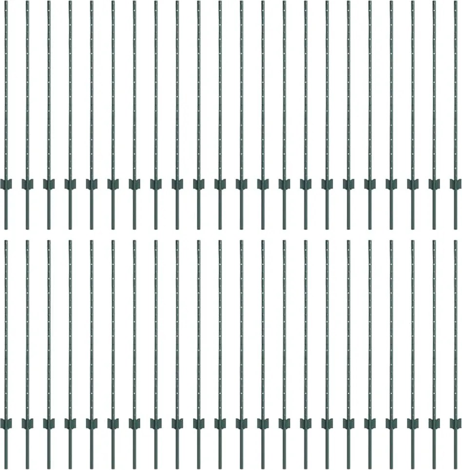 vidaXL Kerítésoszlop 44 pcs Zöld 160 cm Acél