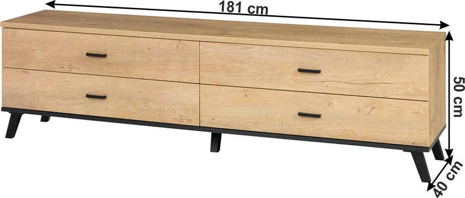 RTV asztal, tölgyfa lefkas/fekete, SIRAN TYP 6