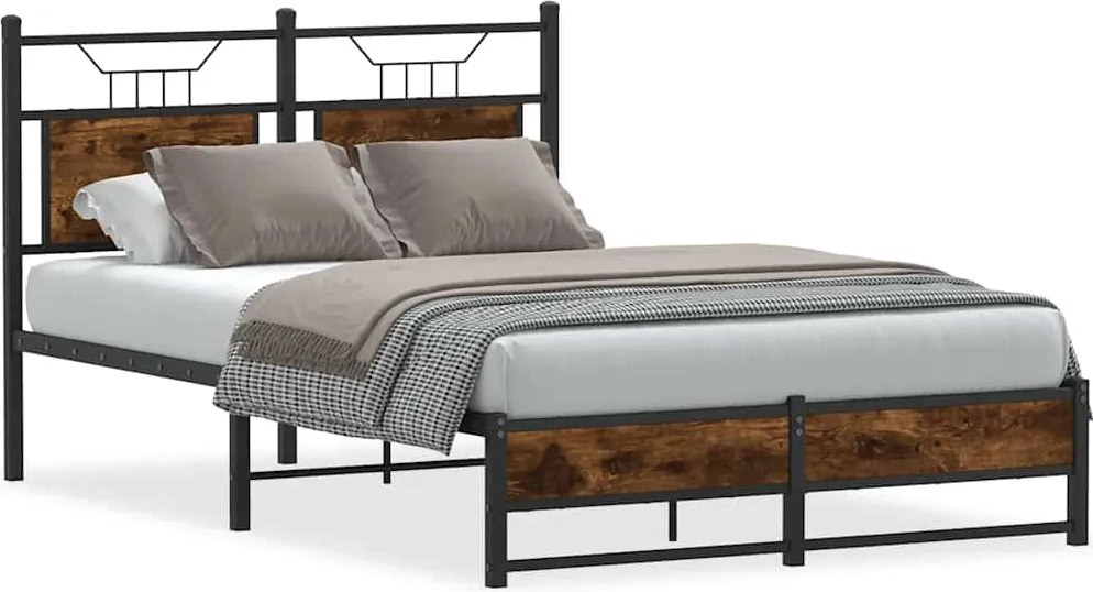 vidaXL füstös tölgy színű szerelt fa ágykeret matrac nélkül 120x190 cm