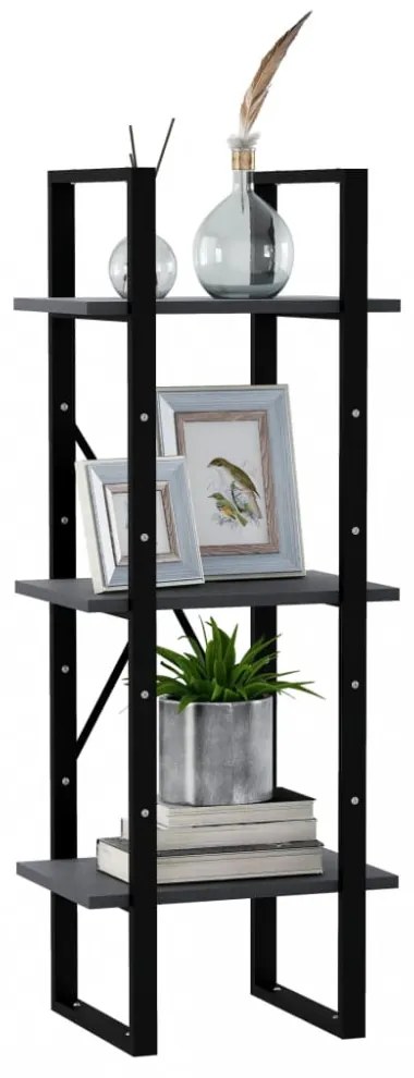 háromszintes szürke tömör fenyőfa könyvszekrény 40x30x105 cm