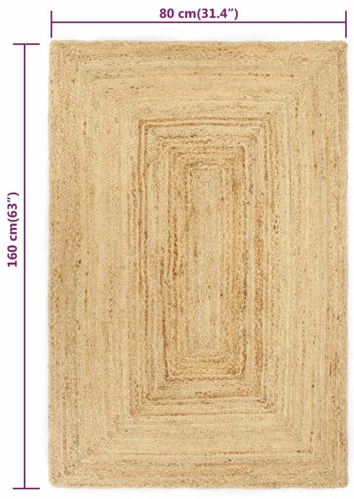 természetes színű kézzel font jutaszőnyeg 80 x 160 cm