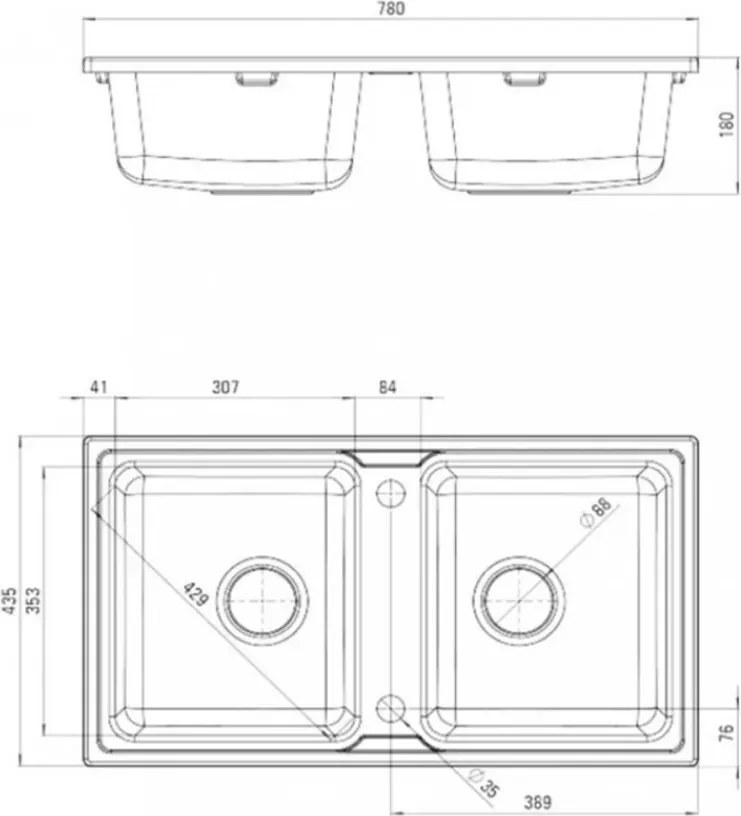Tia szögletes két medencés gránit mosogató bézs