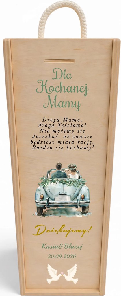 Fából készült borosdoboz az ifjú pártól az anyós anyukájának Köszönetnyilvánítás