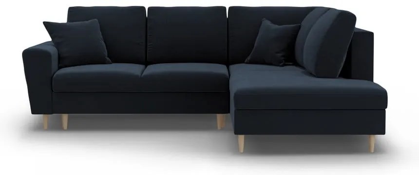 Sötétkék bársony kinyitható tárolóhelyes sarokkanapé (jobb oldali-L alakú) Kyoto – Cosmopolitan Design