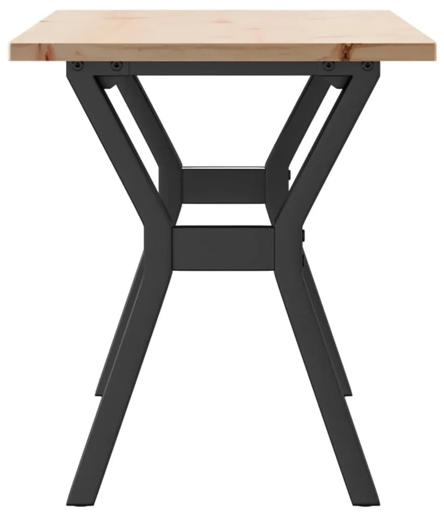 tömör fenyőfa és öntöttvas dohányzóasztal Y-vázzal 110x40x45 cm