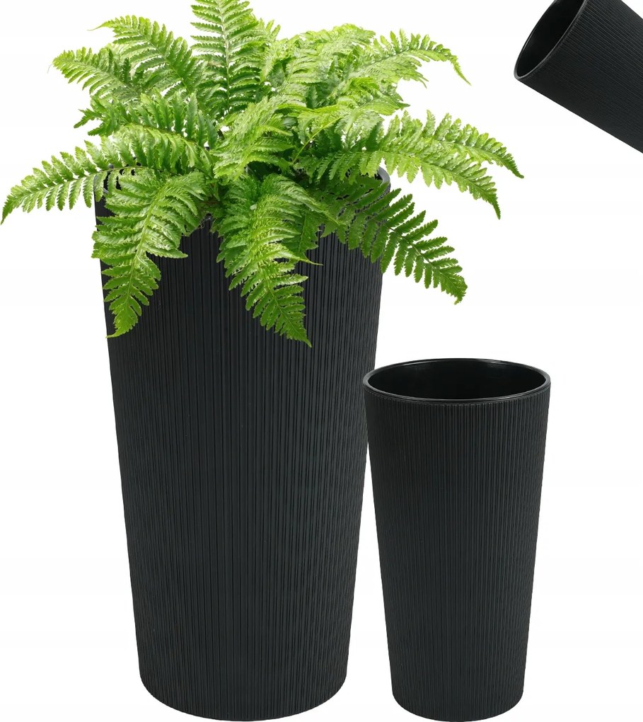 Kaspó Magas Fekete 57 CM, Bordázott Betéttel