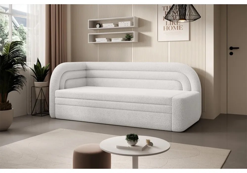 Krémszínű buklé kinyitható-tárolóhelyes kanapé bal oldali 223 cm Fabillo – ELTAP