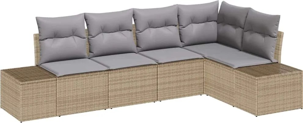 vidaXL Kerti Kanapé Szett 5 pcs Beige és Világosszürke polirattan